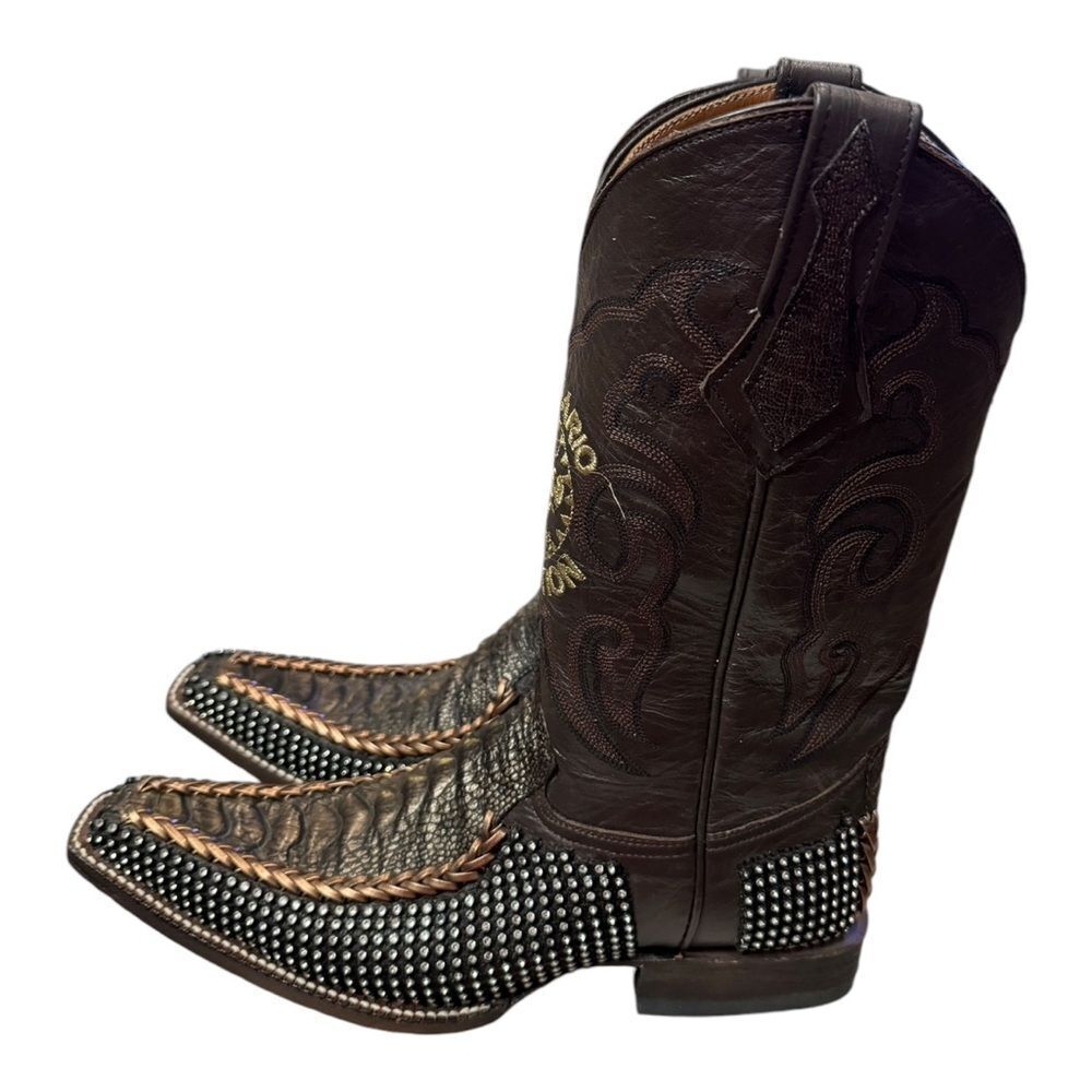 Centenario Collection Men's Ostrich Cowhide Rhinestone Cowboy Boots  7.5